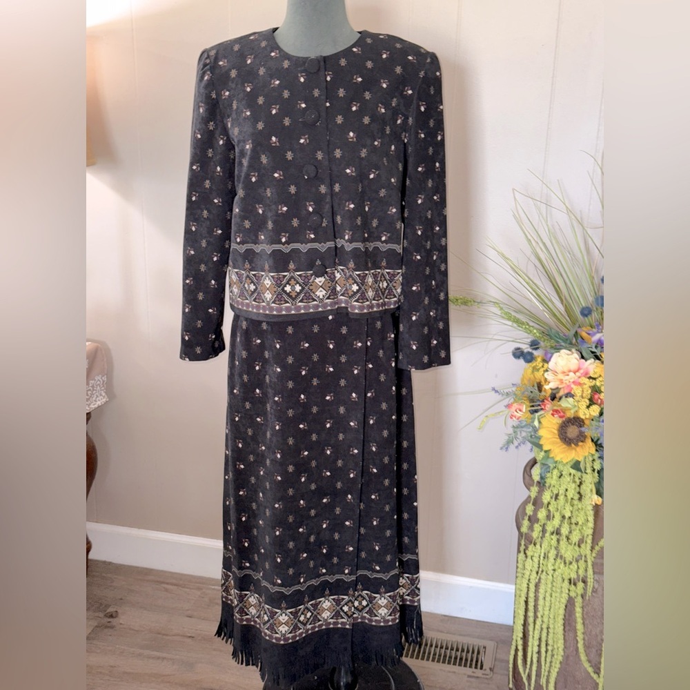 VTG 80’s/90’s Halmode Petites Southwestern Fringe Skirt Set